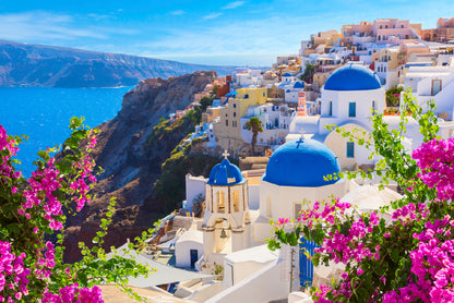 Buildings of Oia Town and Flowers Home Decor Premium Quality Poster Print Choose Your Sizes