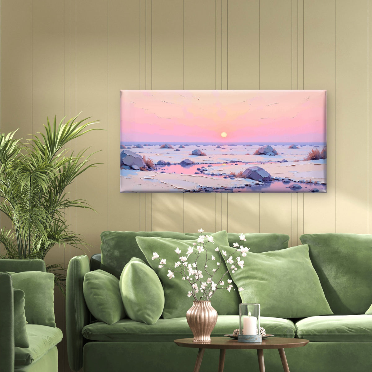 Pink Winter Sunset Horizon Wall Art Canvas Office Home Room Framed 120x60 cm