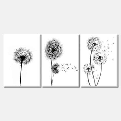 3 Set of Black Dandelion Flowers High Quality Print 100% Australian Made Wall Canvas Ready to Hang