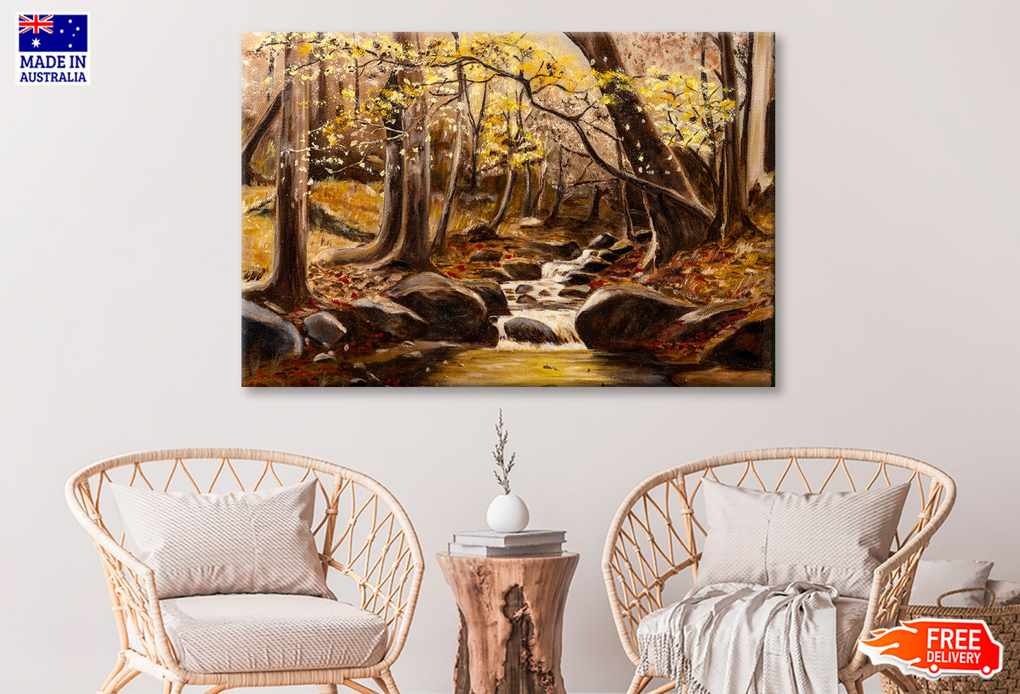 Blooming Tree & Rocky Creek Oil Painting Wall Art Limited Edition High Quality Print