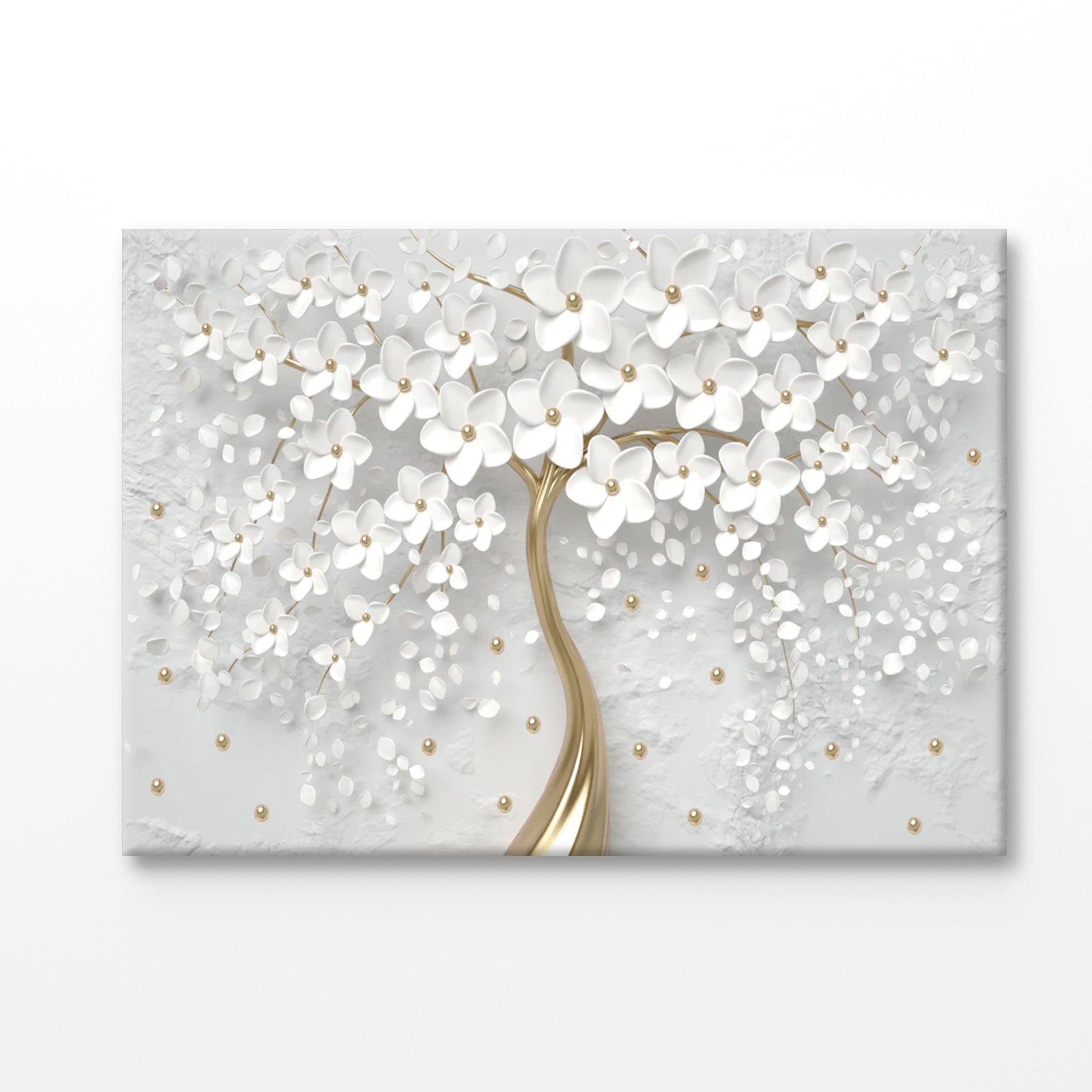 Bella Home White & Gold 3D Tree, Flower Print Canvas Ready to hang