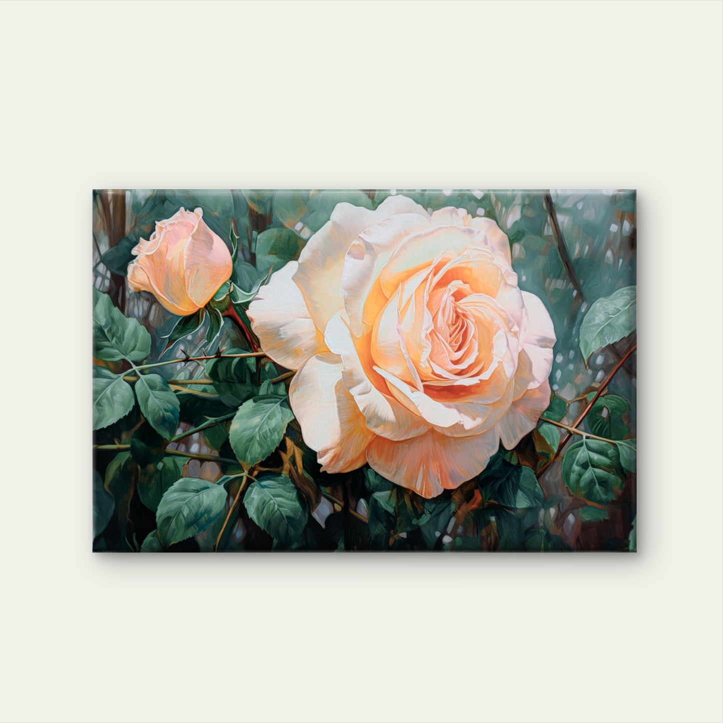 Creamy Apricot-Hued Rose in Full Bloom Oil Painting Wall Art Decor 100% Australian Made