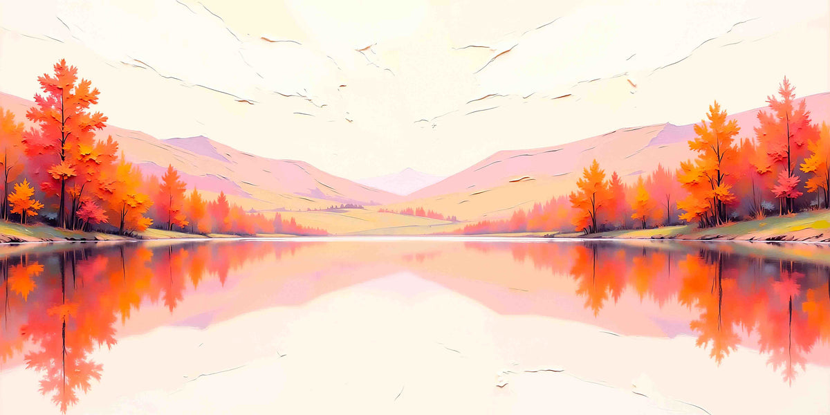Fall Lake Reflection Mountain Wall Art Canvas Office Home Room Framed 120x60 cm