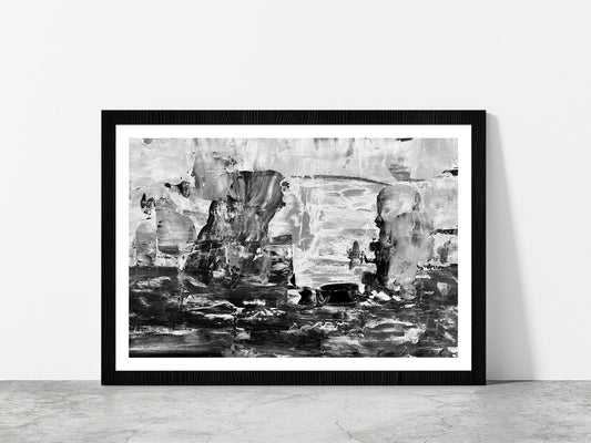 B&W Abstract Modern Acrylic Glass Framed Wall Art, Ready to Hang Quality Print With White Border Black