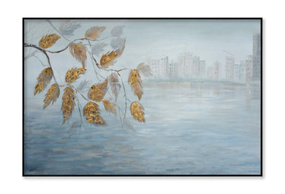 Gold Leaves On Tree & River Wall Art Limited Edition High Quality Print