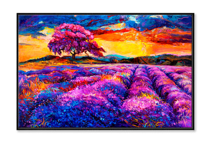 Lavender fields Oil Painting Wall Art Limited Edition High Quality Print Canvas Box Framed Black