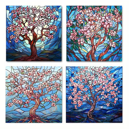 4pcs Cherry Blossom Tree Canvas Wall Art Canvas Framed
