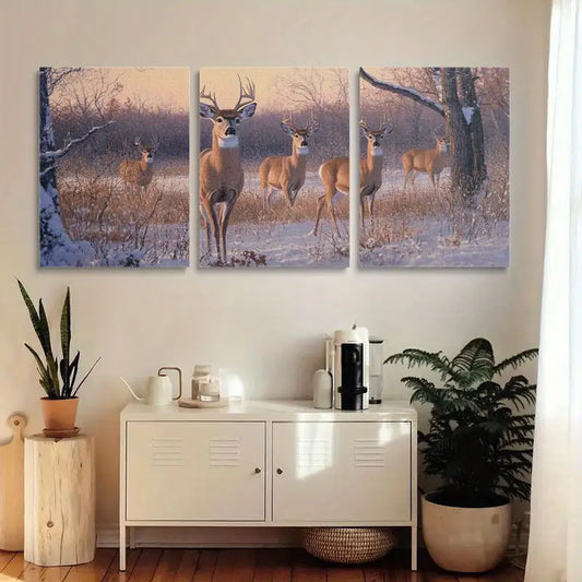 3pcs Watercolor Deer Stunning Painting Metal Print Ready to Hang Art
