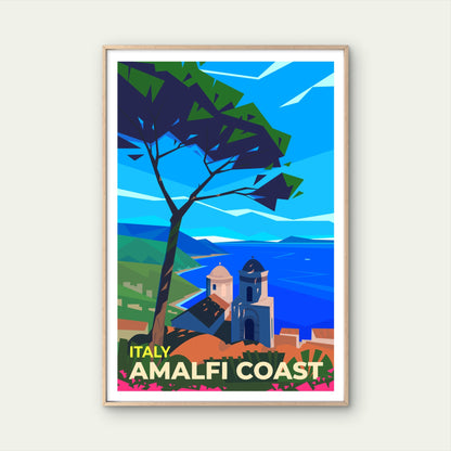 Vibrant Italy Amalfi Coast Seaside View Travel Poster Print Wall Art