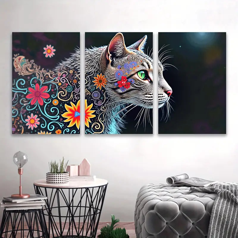 3pcs Cute Cat Modern Minimal Art Design Wall Art Set Canvas Framed 50x70cm - High Quality Print 100% Australian Made Wall Canvas Ready to Hang