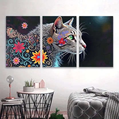 3pcs Cute Cat Modern Minimal Art Design Wall Art Set Canvas Framed 50x70cm - High Quality Print 100% Australian Made Wall Canvas Ready to Hang