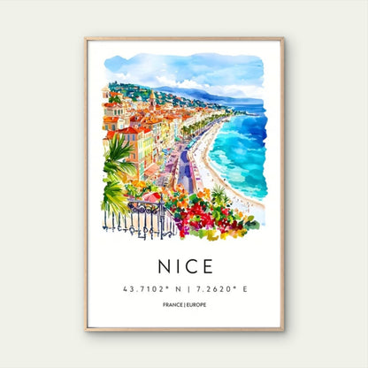 Nice France Europe Coastline Travel Poster Print Wall Art
