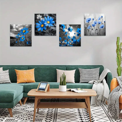 4pcs Navy Blue & Golden Botanical Prints,Wall Art Canvas Framed