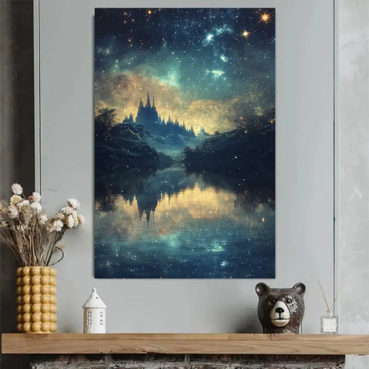 Fantasy Castle Under Starry Sky Art Poster 40x60cm Metal Print Ready to Hang