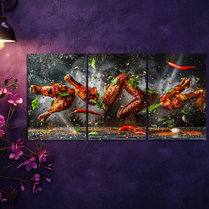 3pcs Chicken Wings Float in the Air Design Wall Art Set Canvas Framed 60x90cm - High Quality Print 100% Australian Made Wall Canvas Ready to Hang