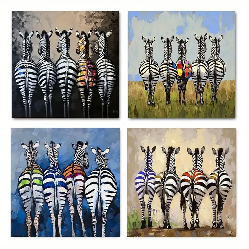 4pcs Abstract Zebra Graffiti Style Wall Art Canvas Framed