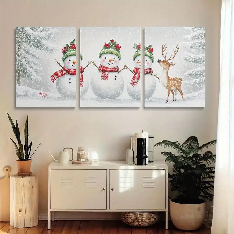 3pcs Reindeer & Snowman White Snow Design Metal Print Ready to Hang Art