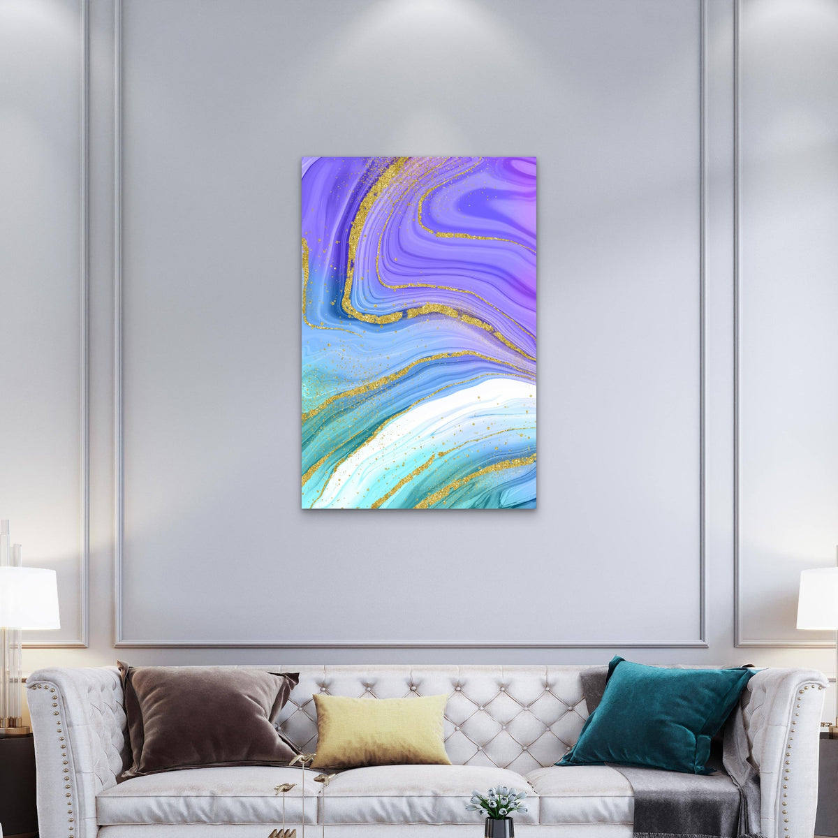 Abstract Liquid Marble with Gold Glitter 60x90cm Metal Print Ready to Hang