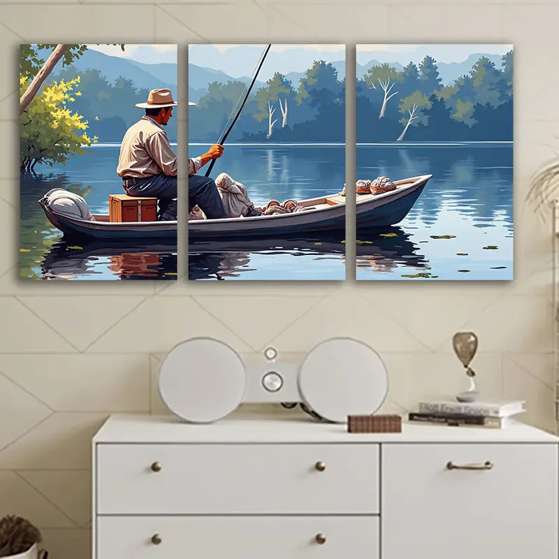 3pcs Fisherman Boat Scene Art Deco Wall Art Set Canvas Framed 60x90cm - High Quality Print 100% Australian Made Wall Canvas Ready to Hang