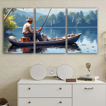 3pcs Fisherman Boat Scene Art Deco Wall Art Set Canvas Framed 60x90cm - High Quality Print 100% Australian Made Wall Canvas Ready to Hang