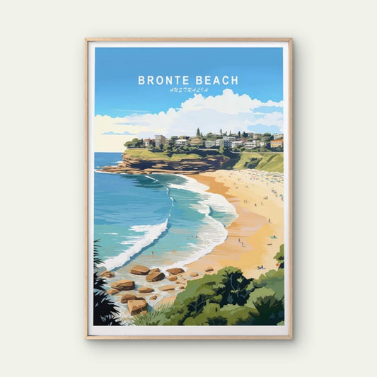 Bronte Beach Australia, Trees & Houses Travel Poster Print Wall Art