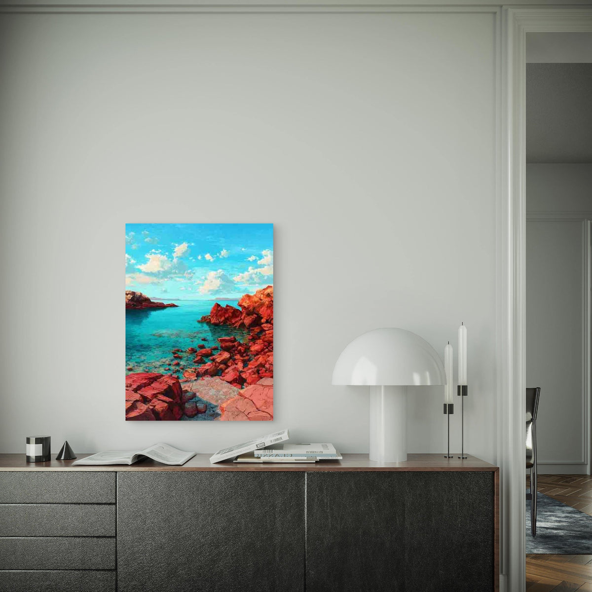 Turquoise Ocean & Red Weathered Rocks Metal Print Ready to Hang