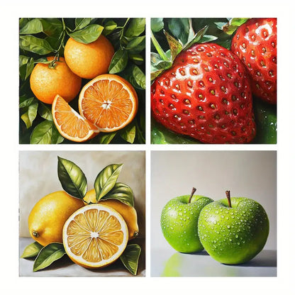 4pcs Strawberry, Lemon, Orange & Apple Designs Wall Art Canvas Framed