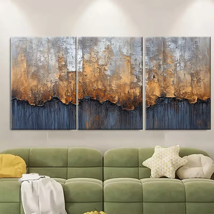 3pcs Abstract Earth Tone Textured Metal Print Ready to Hang Art