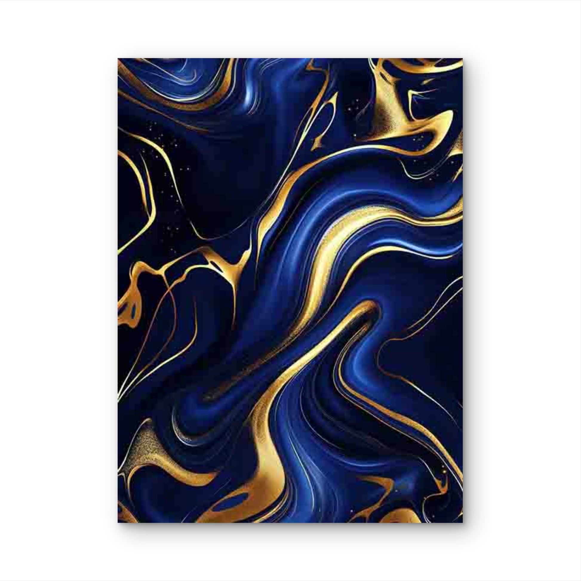Deep Blue & Golden Fluid Lines Abstract Art 60x90cm Metal Print Ready to Hang - Bella Home Decor