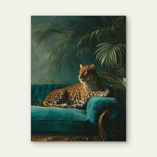 Leopard on Velvet Couch 60x90cm Metal Print Ready to Hang
