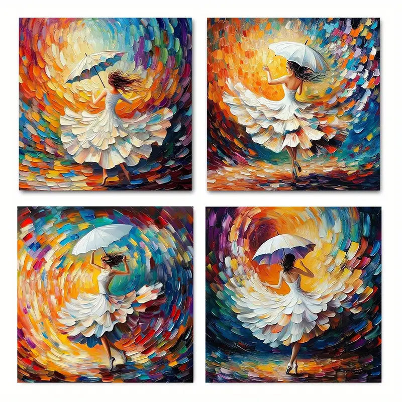 4pcs  Girl With An Umbrell Wall Art Canvas Framed