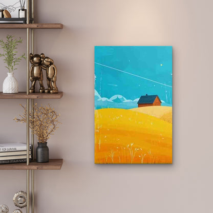 Vintage Barnyand In Yellow Field 60x90cm Metal Print Ready to Hang