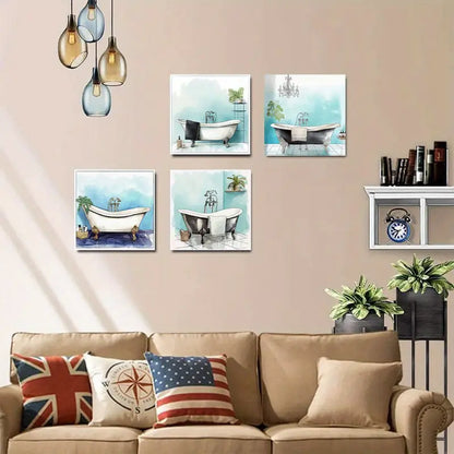 4pcs Plant House Bath Art Prints  Wall Art Canvas Framed