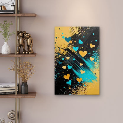 Abstract Blue And Yellow Heart Hearts 60x90cm Metal Print Ready to Hang