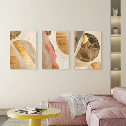 3pcs Modern Boho Geometric Terracotta Wall Art Set Canvas Framed 40x60cm - High Quality Print 100% Australian Made Wall Canvas Ready to Hang