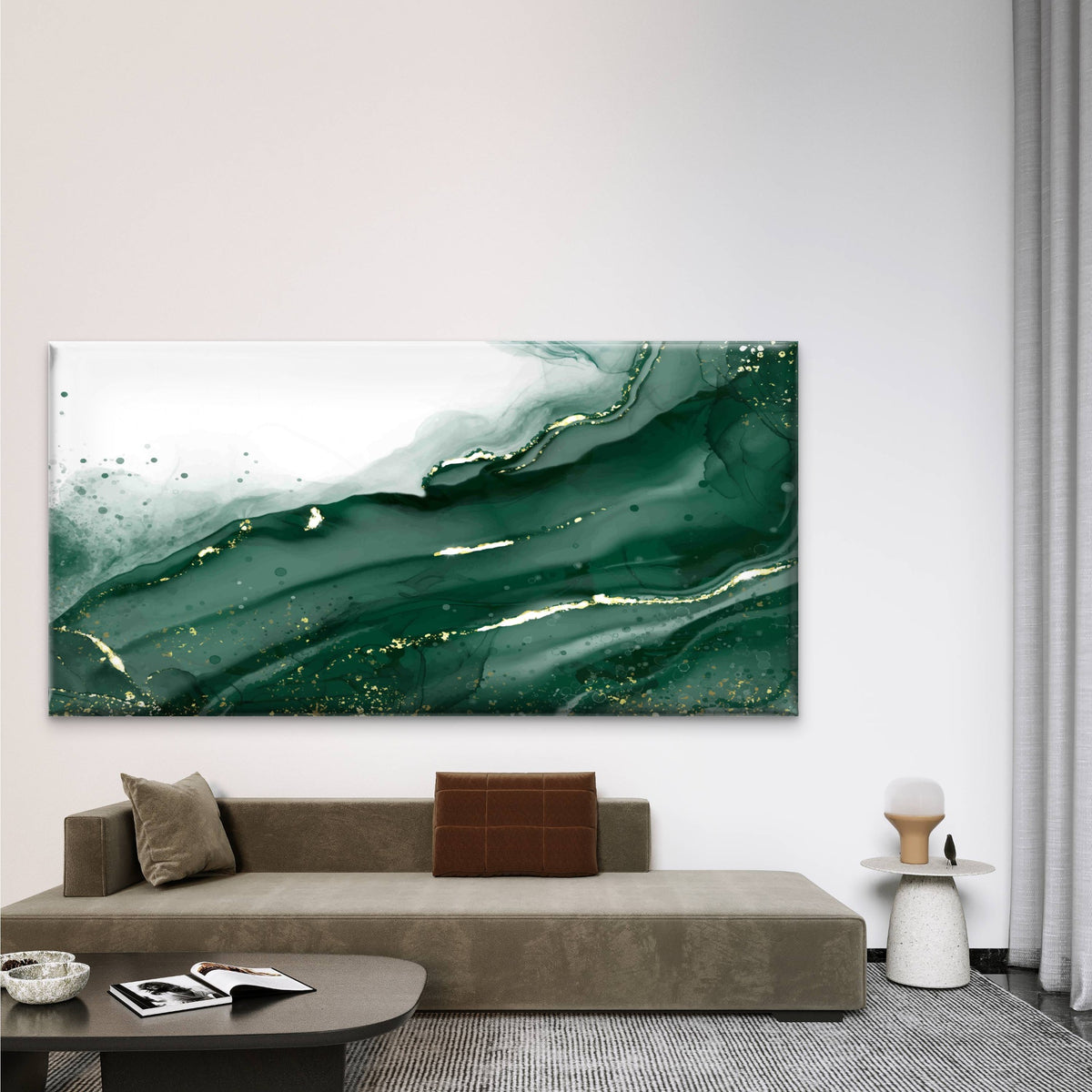 Abstract Green Gold Waves Wall Art Canvas Office Home Room Framed 120x60cm