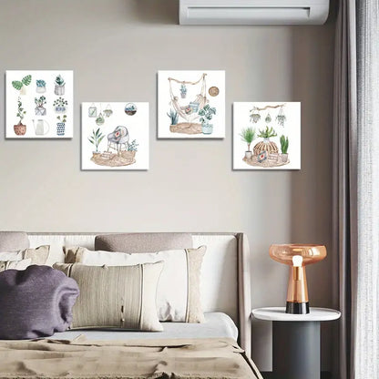 4pcs Plant  Basket & Hammock Designs    Wall Art Canvas Framed