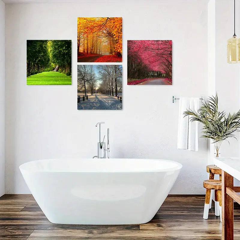 4pcs  Autumn Paintings, Falling Leaves Artwork Wall Art Canvas Framed