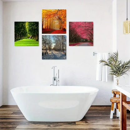 4pcs  Autumn Paintings, Falling Leaves Artwork Wall Art Canvas Framed