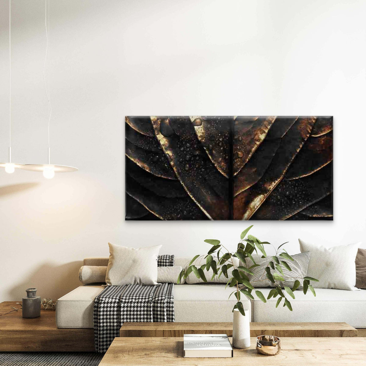 Dark Golden Marble-like Leaf Wall Art Canvas Office Home Room Framed 120x60cm