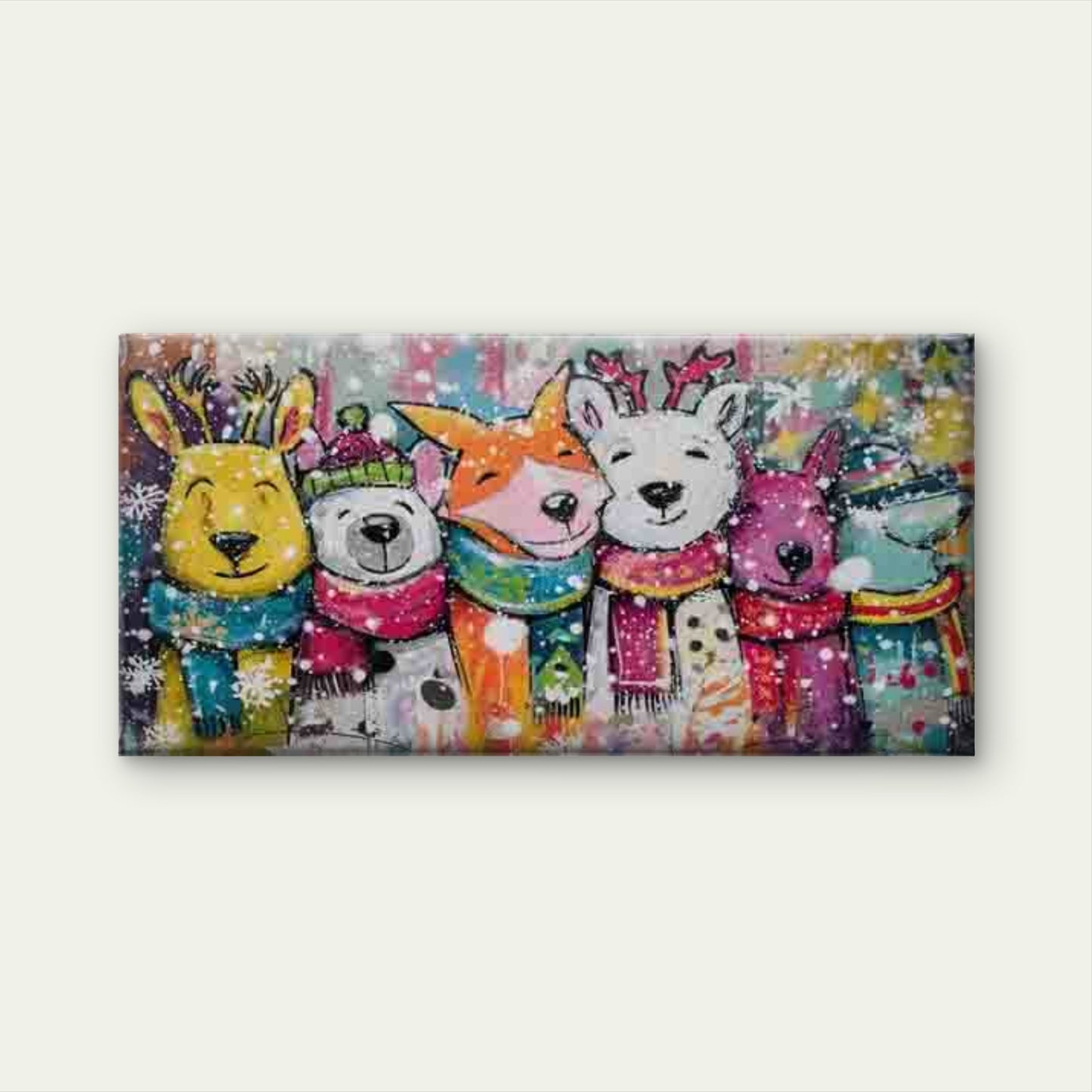 Colorful Winter Animals In Scar Wall Art Canvas Office Home Room Framed 120x60cm