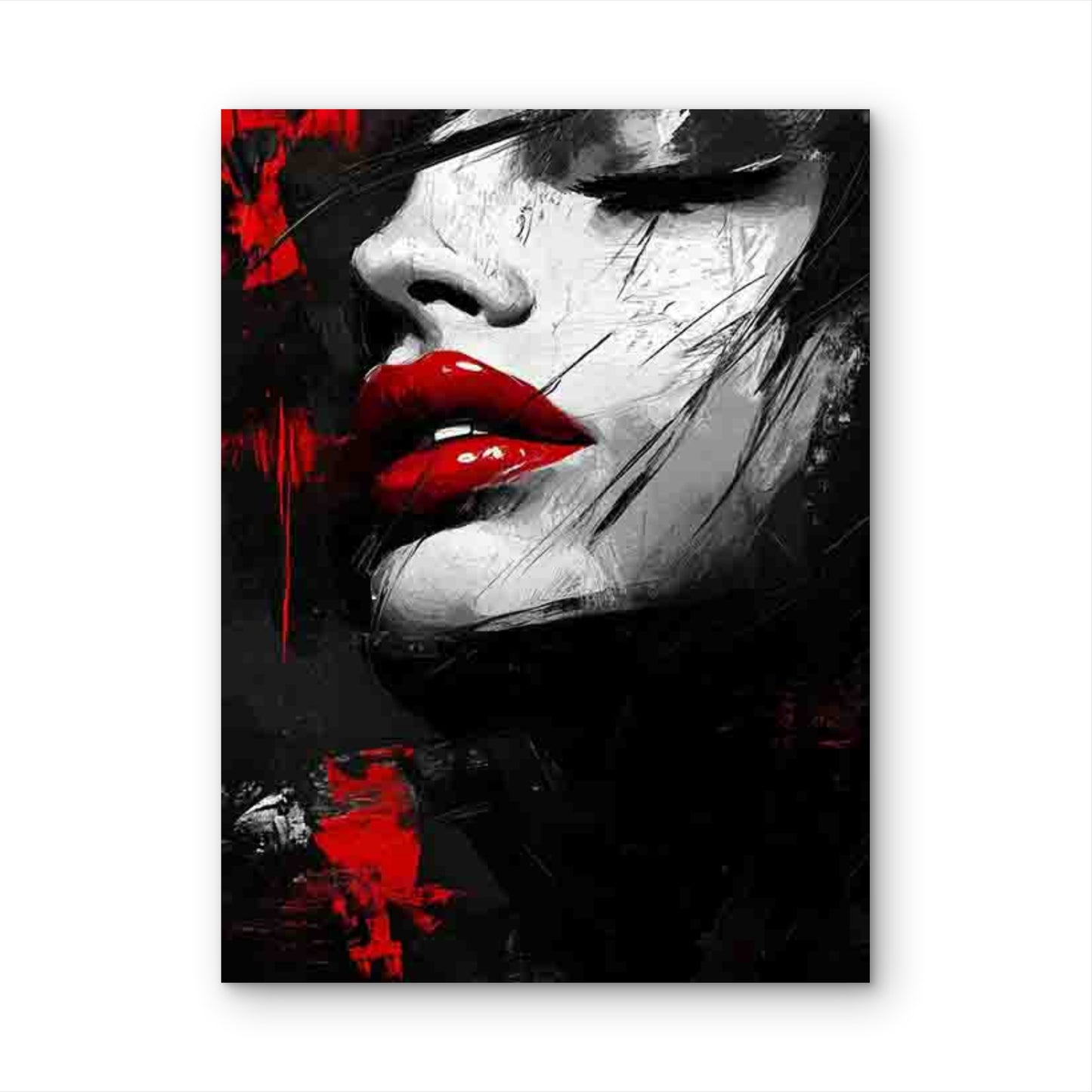 Red Lips Woman Portrait Abstract 60x90cm Metal Print Ready to Hang - Bella Home Decor