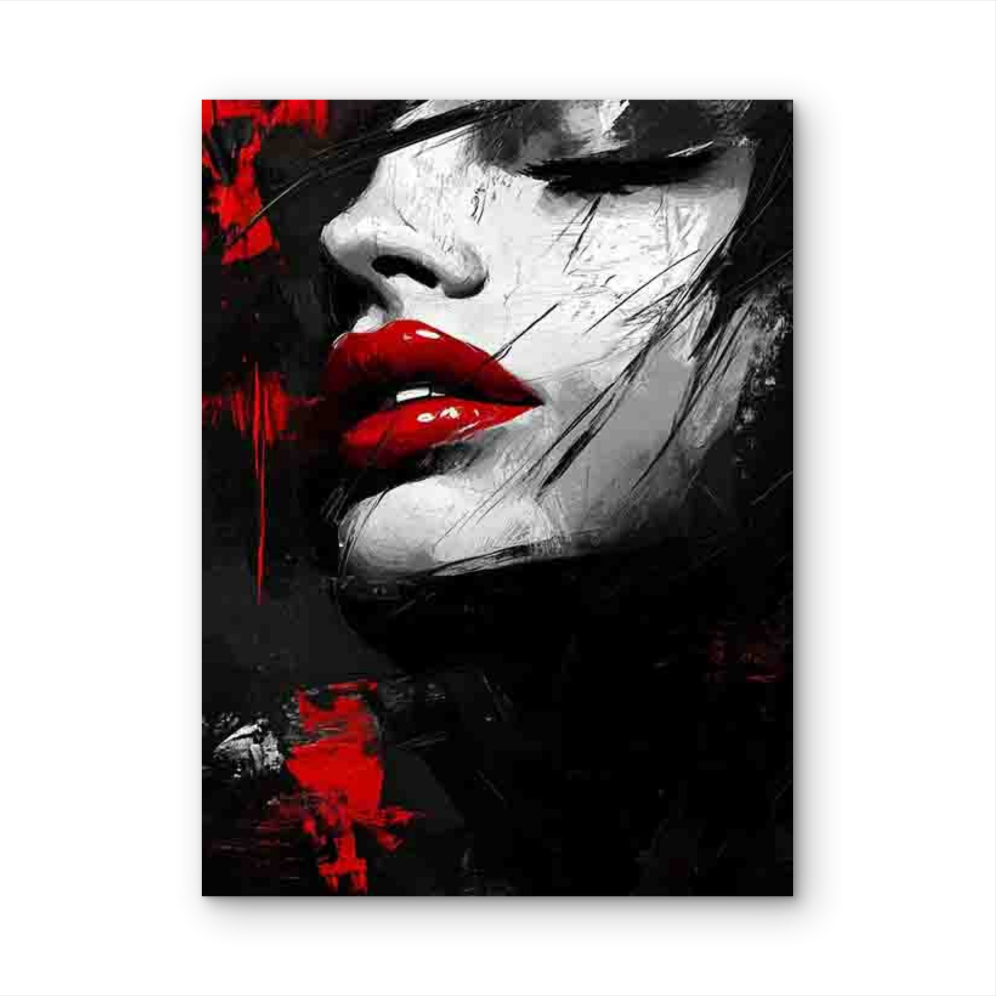 Red Lips Woman Portrait Abstract 60x90cm Metal Print Ready to Hang - Bella Home Decor