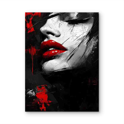 Red Lips Woman Portrait Abstract 60x90cm Metal Print Ready to Hang - Bella Home Decor