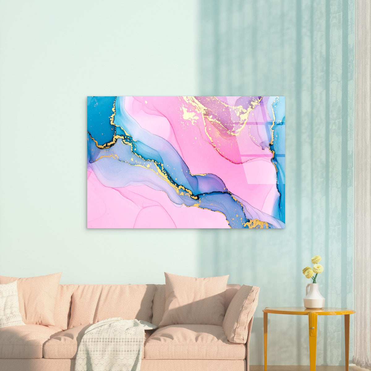 Abstract Pink Blue Fluid Alcohol Veins Acrylic Glass Printing Wall Art Australian Made Quality