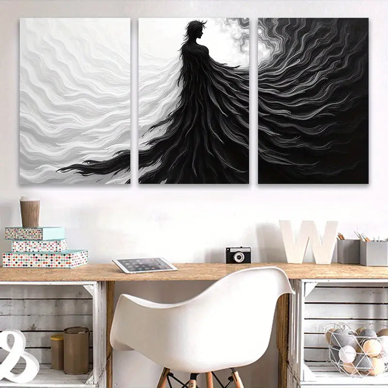 3pcs Black and White Modern Abstract Painting Wall Art Set Canvas Framed 50x70cm - High Quality Print 100% Australian Made Wall Canvas Ready to Hang