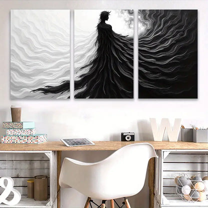 3pcs Black and White Modern Abstract Painting Wall Art Set Canvas Framed 50x70cm - High Quality Print 100% Australian Made Wall Canvas Ready to Hang
