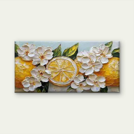 Lemons And White Flowers Wall Art Canvas Office Home Room Framed 120x60cm