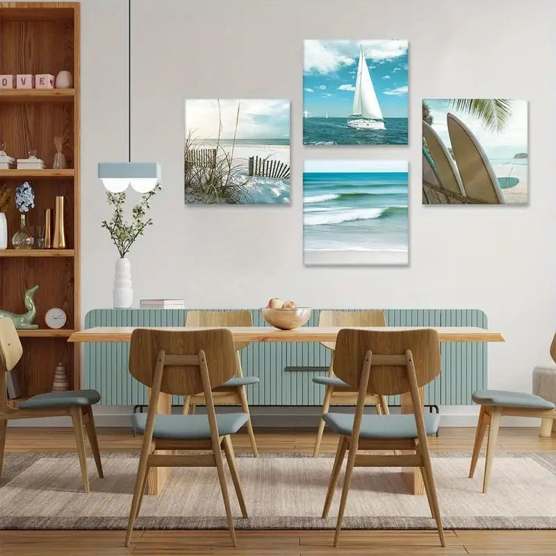 4pcs  The Blue Sea Picture Painting Wall Art Canvas Framed