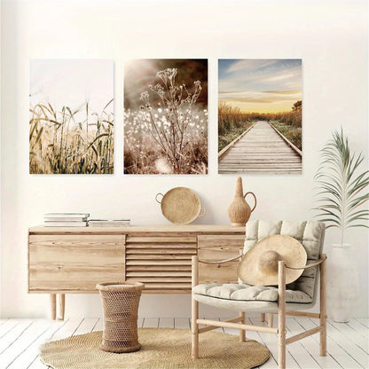 3pcs Nature-Inspired Plants and Pier pathway Metal Print Ready to Hang Art